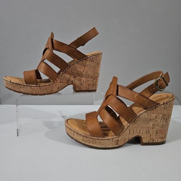 NEW Born Bernese Cage Sandal Womens 10 Brown Leather Cork Wedge Platform - Picture 2 of 14